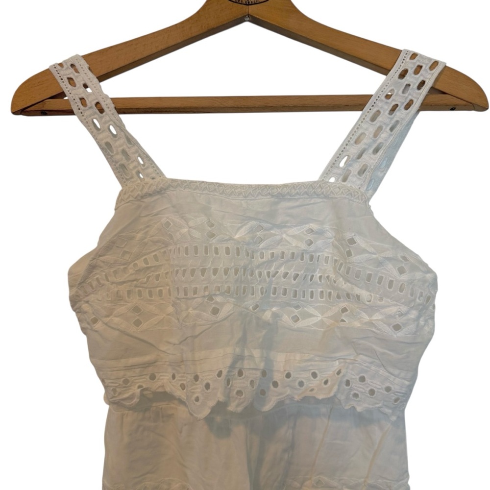 J. Crew 02 White Eyelet Lace Lined Sleeveless Knee Length Sheath Tank Dress - Picture 4 of 10